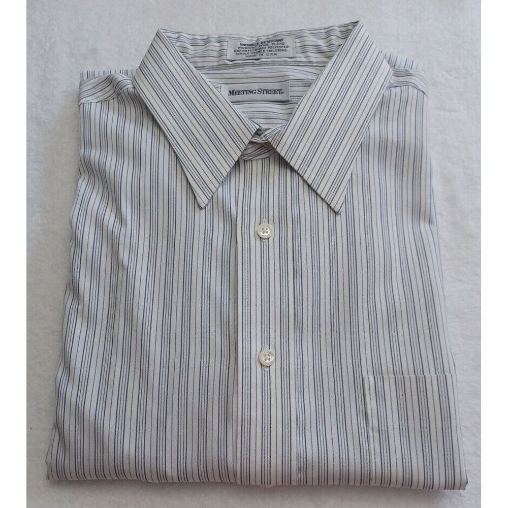 Meeting Street Mens Pima Cotton Blend Striped Dress Shirt Blue White‎ 16.5 32/33
